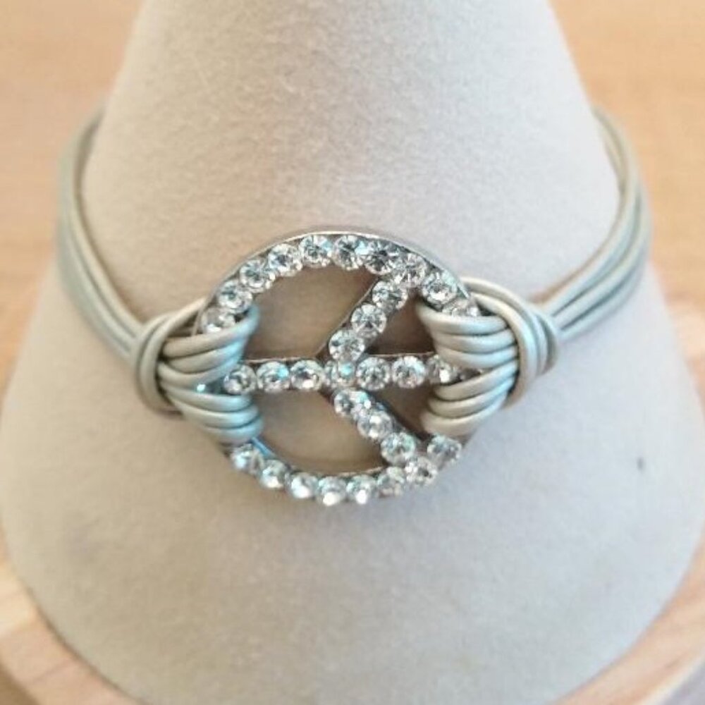 Silver Tone Bracelet with Rhinestone Peace Sign